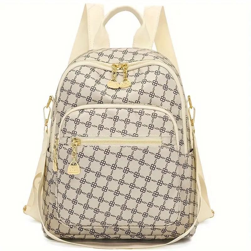 Sac à dos femme tendance en simili cuir beige – Design chic et imprimé élégant