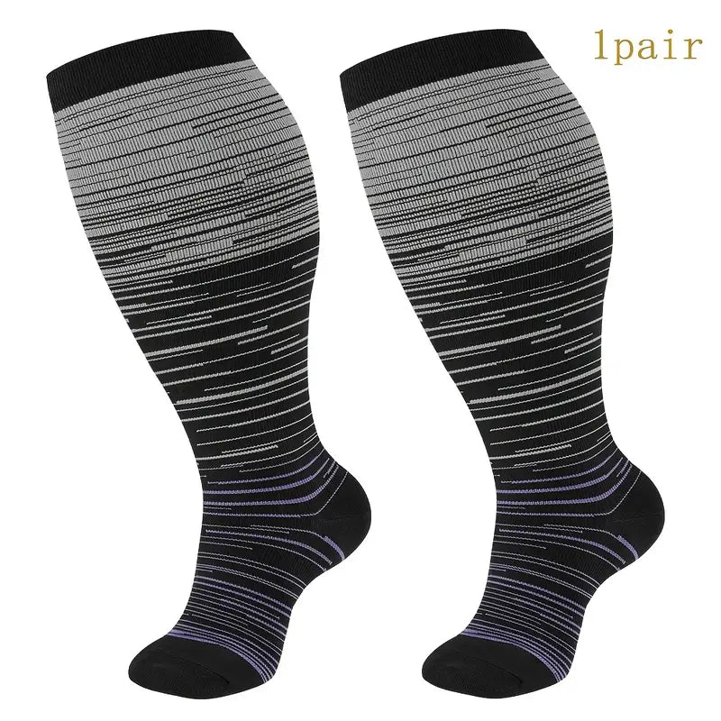 Chaussettes hautes de compression homme – Sport, course et voyage, motifs colorés dynamiques