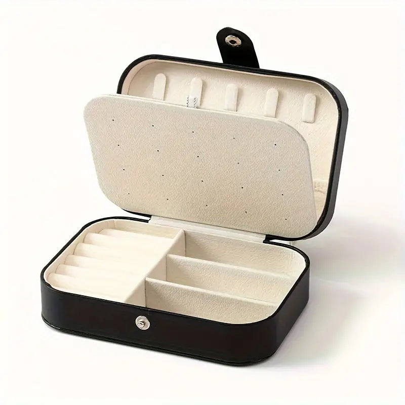 Boîte à bijoux de voyage en cuir noir – Rangement compact pour bagues, colliers et boucles d’oreilles