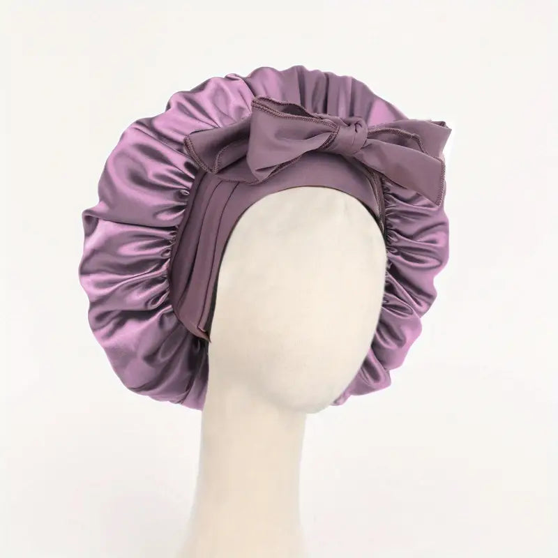 Bonnet en Satin avec Nœud – Protection Cheveux Nuit pour Boucles, Lissage et Coiffures Préservées