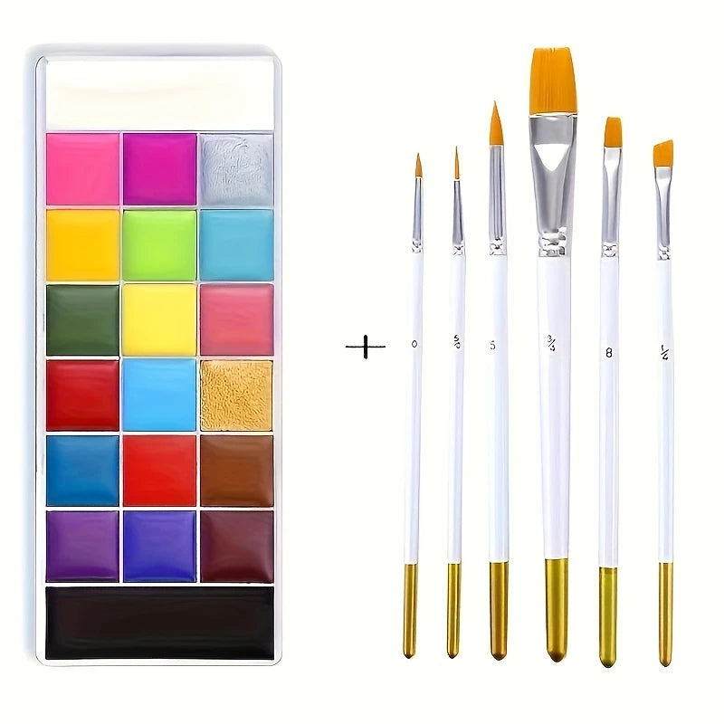 Palette Peinture Corporelle Artistique – 20 Couleurs Vives + 10 Pinceaux pour Maquillage Créatif