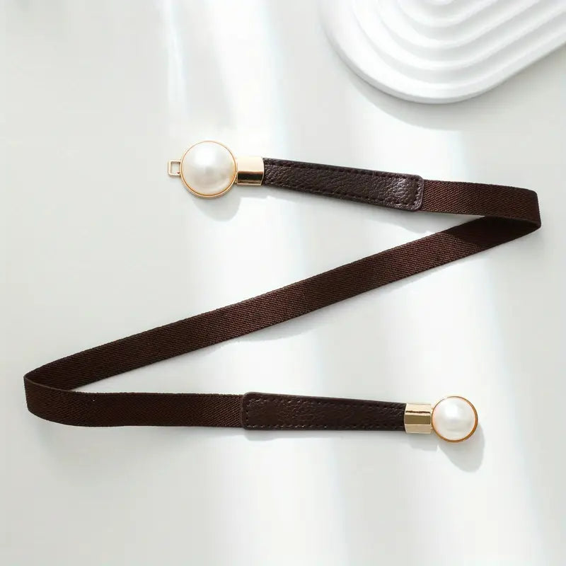 Ceinture élastique femme marron avec perles – Accessoire chic et ajustable pour robe et pantalon