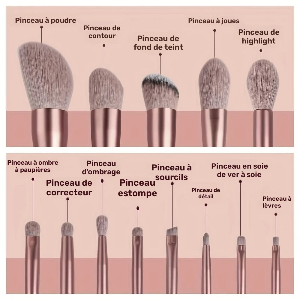 Pack de 12 Pinceaux Maquillage Professionnels – Brosse Teint, Yeux & Lèvres avec Étui Doux