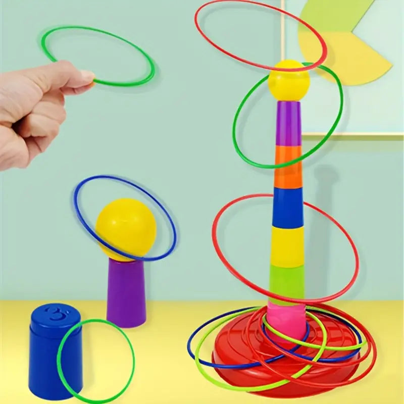 Jeu de lancer d’anneaux colorés avec cônes – Jeu d’adresse et de motricité pour enfants