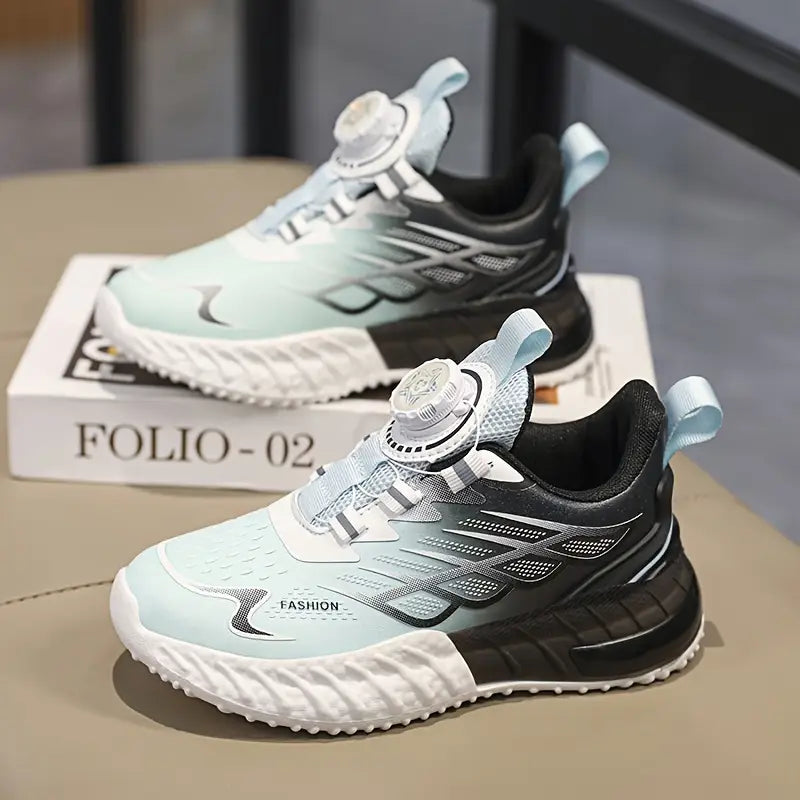 Chaussures de sport fille – Baskets running noires et bleu clair respirantes avec semelle amortissante