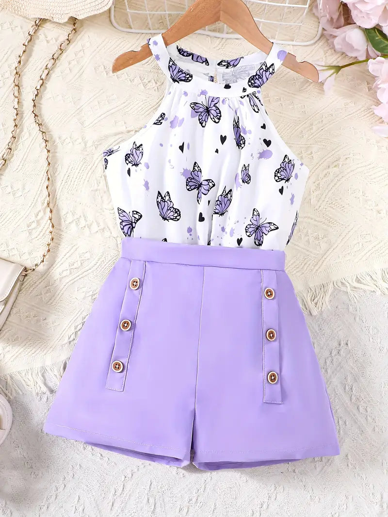 Hauts fille sans manches à motifs papillons – Top chic été violet