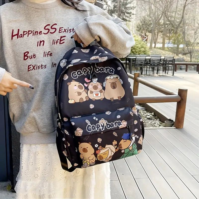 Sac à dos enfant garçon et fille motif capybara – Cartable scolaire mignon et spacieux