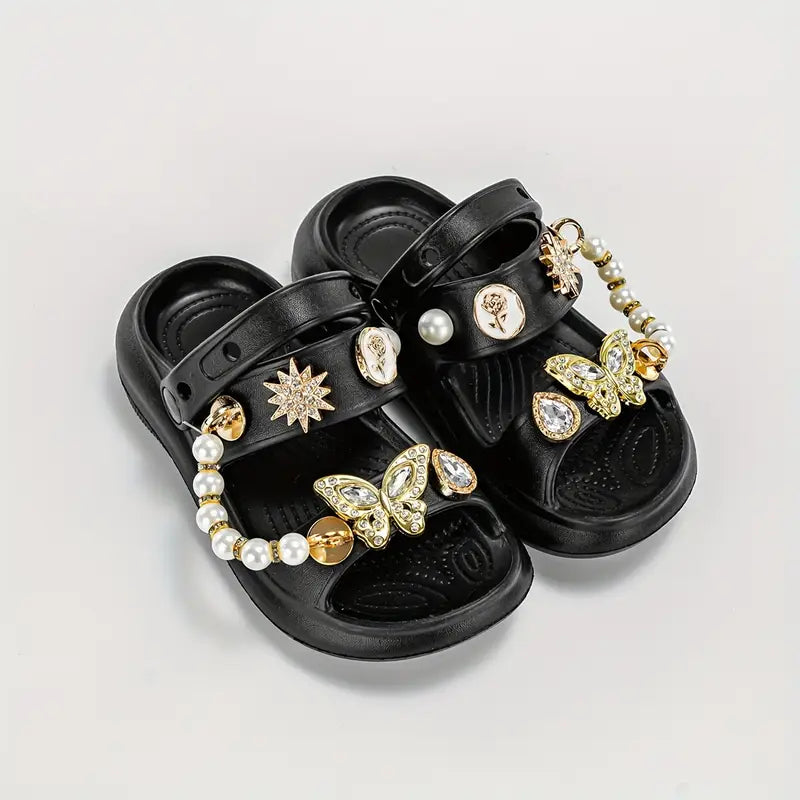 Sandales fille perles et papillon doré – Chaussures d’été élégantes et confortables