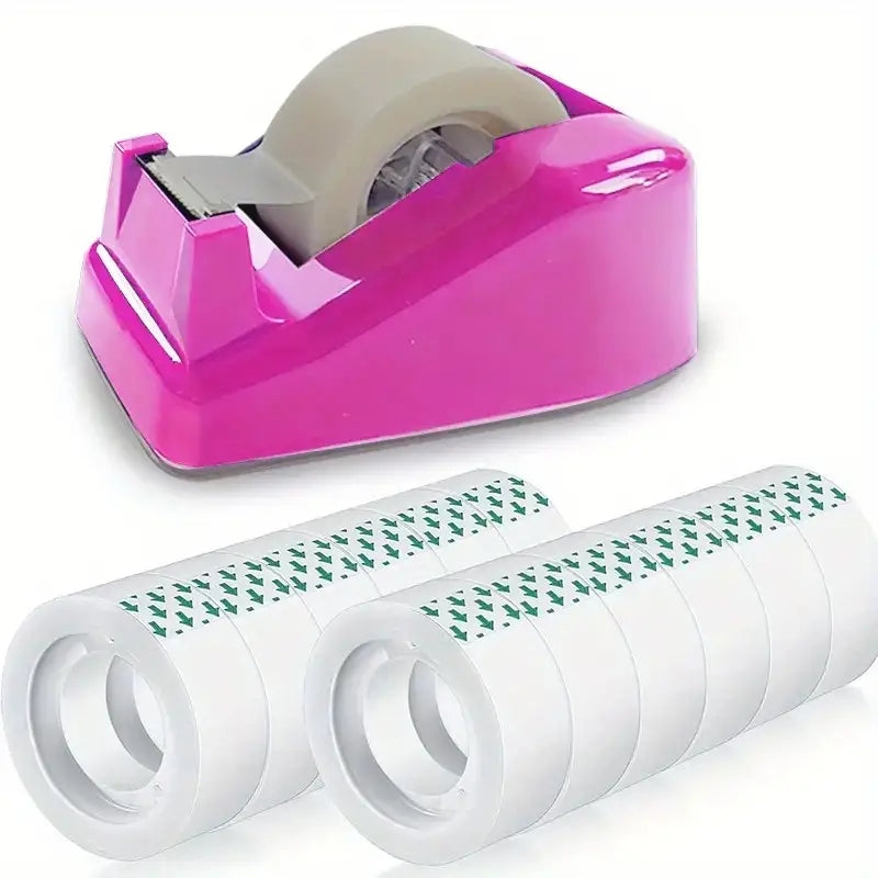 Dévidoir de ruban adhésif rose avec 10 recharges – Idéal pour bureau, école et emballage cadeau