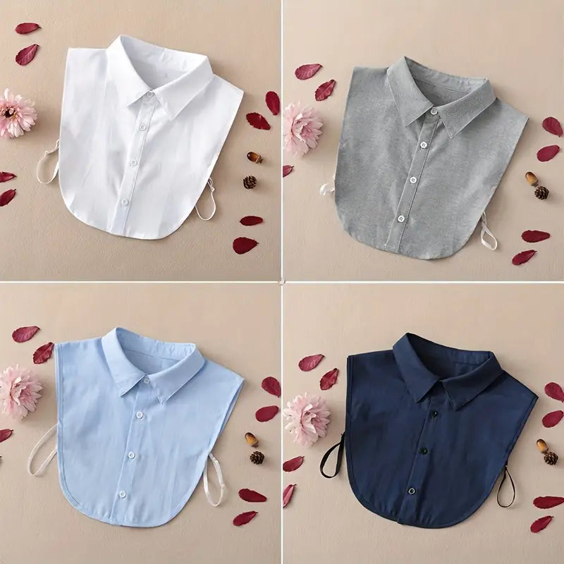 Faux col femme chemise classique – Col amovible élégant en coton, blanc, gris, bleu clair et marine