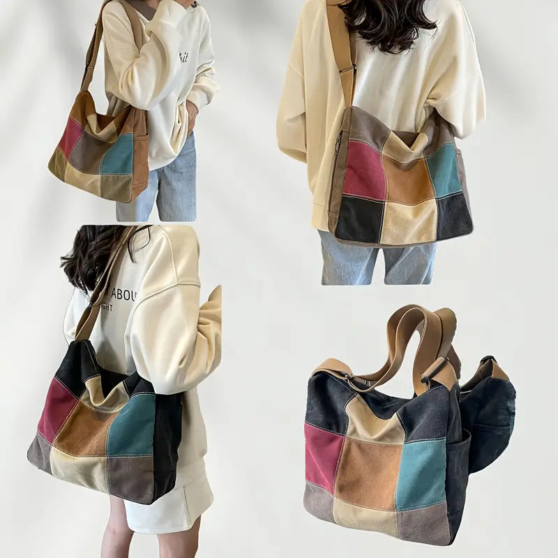 Sac à main femme en patchwork vintage  Style bohème chic et grande capacité