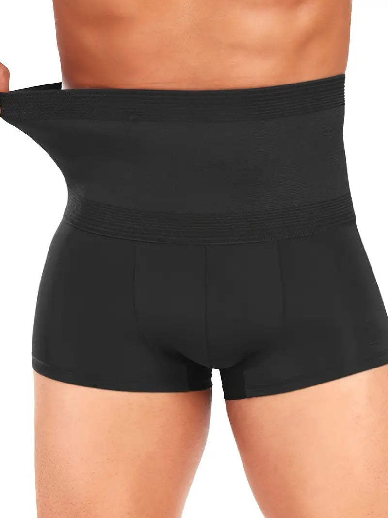 Boxer Homme Amincissant Taille Haute Noir - Compression Ciblée Abdomen et lissage Silhouette Discret