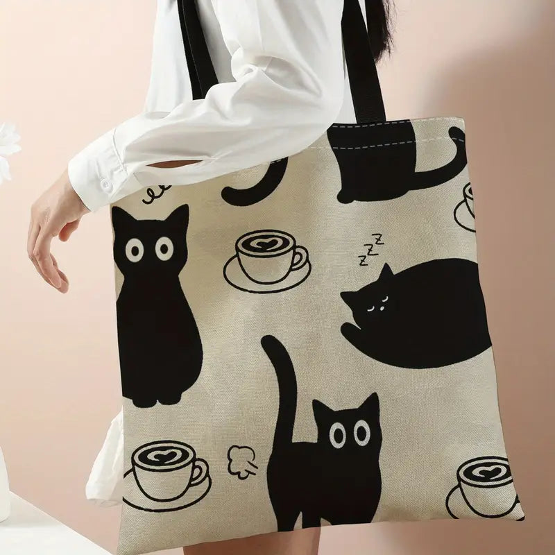 Sac cabas femme motif chat noir – Tote bag tendance et élégant