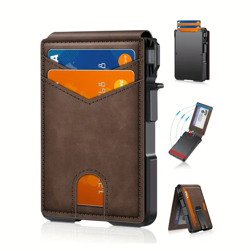 Porte-cartes homme slim – Portefeuille minimaliste en cuir avec protection RFID et clip intégré