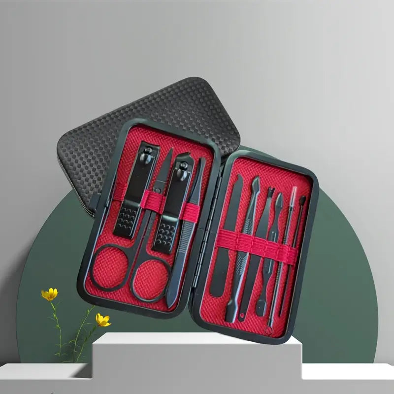 Kit de Manucure et Pédicure 10 en 1 – Set Professionnel avec Étui Rouge Élégant pour Soin des Ongles et Cuticules