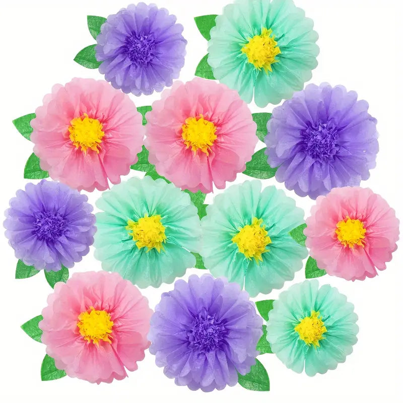 Fleurs Murales en Papier de Soie – Lot de 12 Décorations Colorées pour Classe, Fête ou Mur Créatif