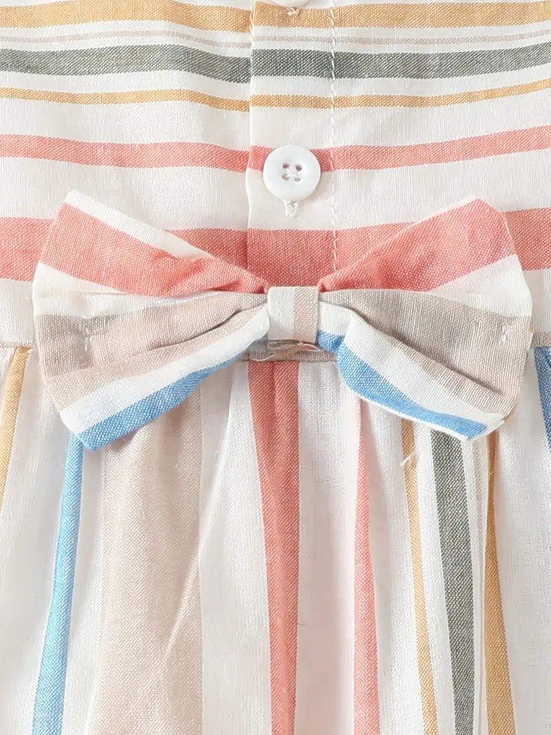 Combinaison bébé fille à rayures – Cadeau naissance avec nœud et bandeau assorti