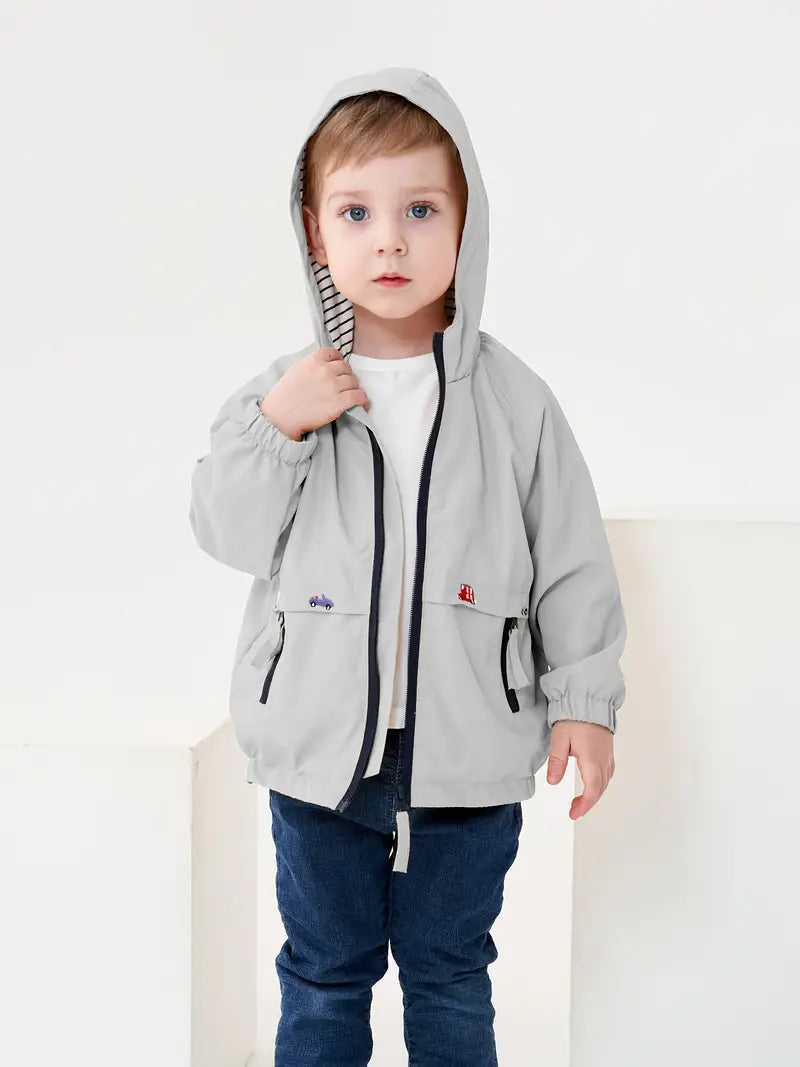 Veste Coupe-Vent Enfant à Capuche – Imperméable Légère avec Motifs Voitures