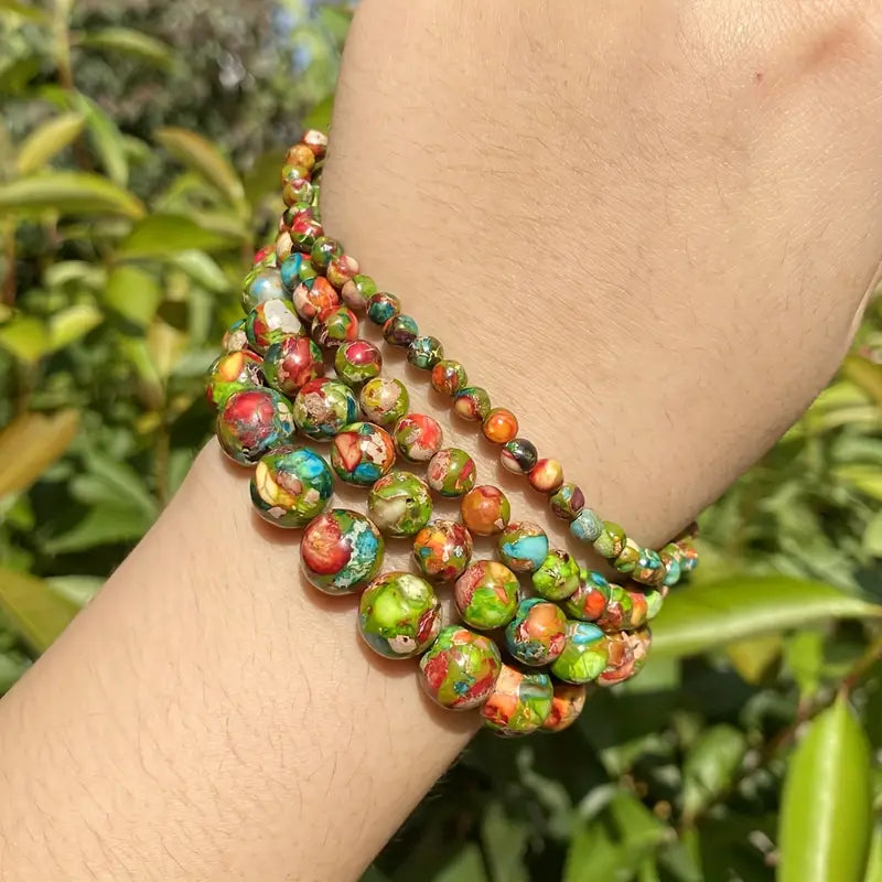 Perles rondes en pierres précieuses naturelles multicolores – Pierres en vrac pour création de bijoux, DIY et lithothérapie