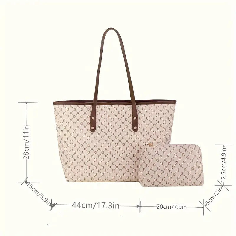 Sac Cabas Femme Grand Format en Toile Motif Géométrique avec Anses Marron – Élégant et Pratique