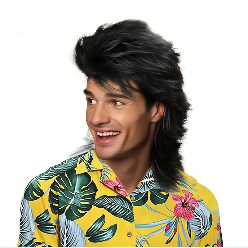Perruque Homme Années 80 – Coupe Mulet Volumineuse pour Déguisement & Look Rétro