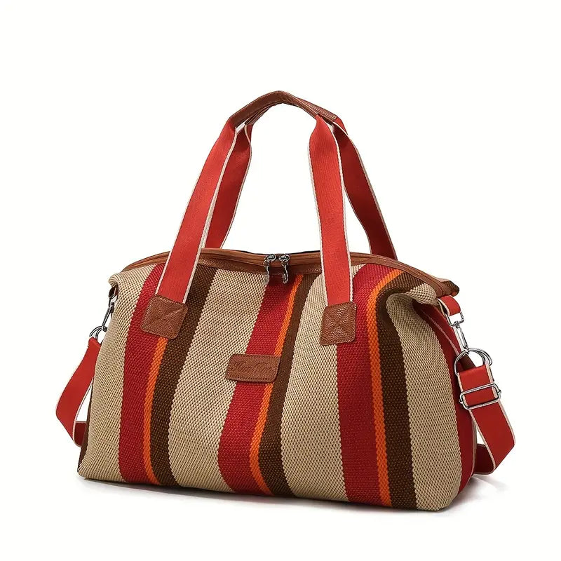 Sac de Voyage Rayé en Tissu Résistant – Cabine Week-End Grande Capacité avec Bandoulière Amovible