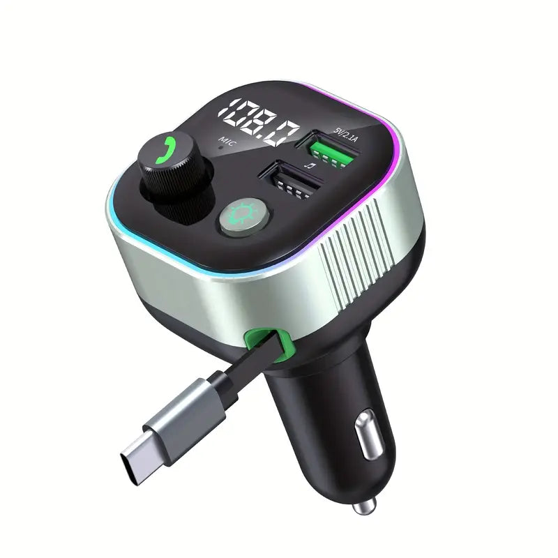 Transmetteur FM Bluetooth Voiture avec Chargeur USB & Type-C – Kit Mains Libres et Musique Haute Qualité