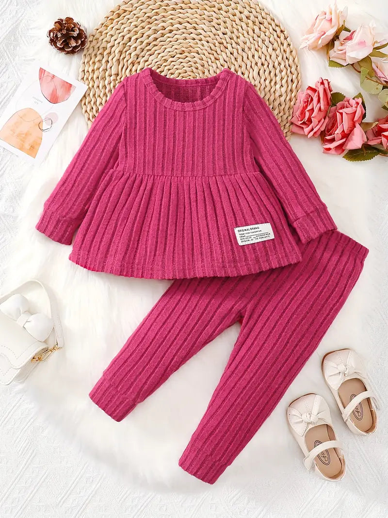 Haut bébé fille manches longues en tricot côtelé – Ensemble chaud et confortable automne/hiver