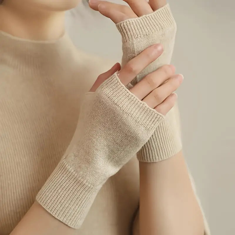 Mitaines femme en laine tricotée sans doigts – Gants chauds et confortables pour l’hiver
