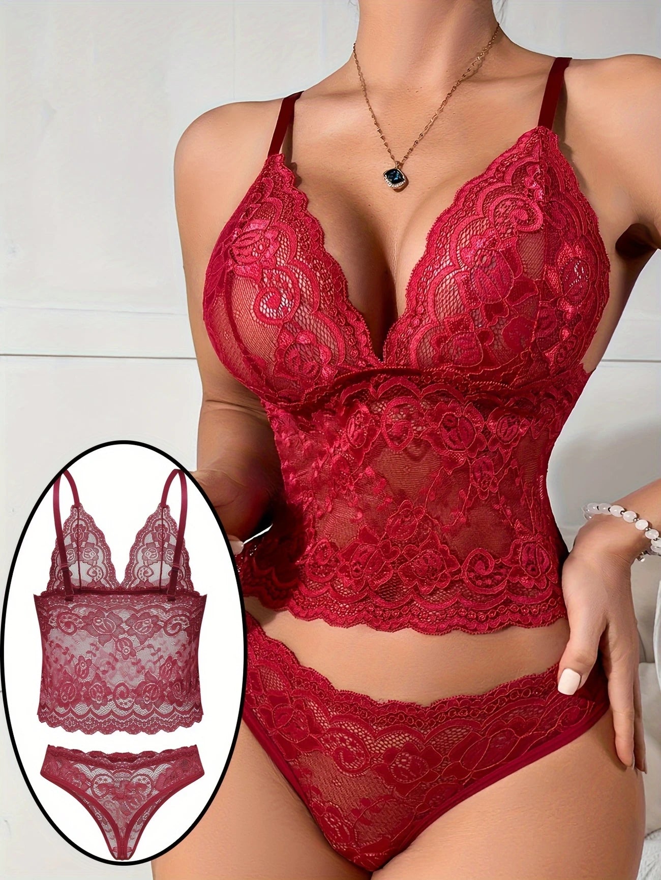 Ensemble Lingerie Sexy Femme en Dentelle Transparente – Top Bralette Sans Armatures et Culotte Assortie