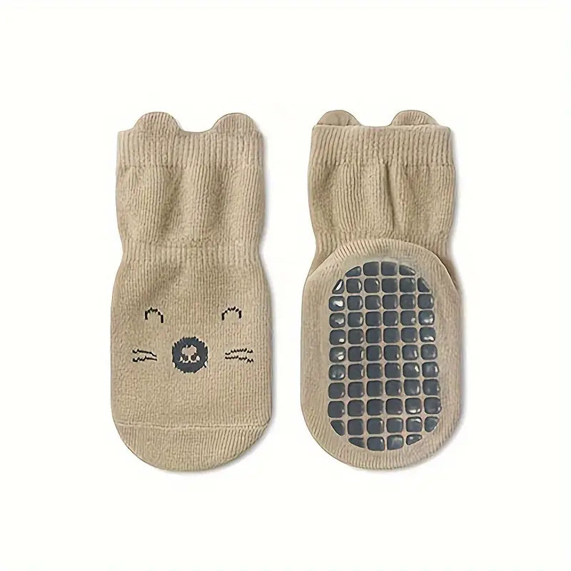 Chaussettes antidérapantes bébé – Bas doux avec oreilles et motifs animaux, confort et sécurité pour premiers pas