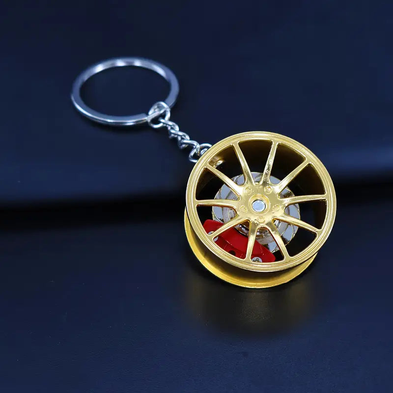 Porte-clés jante voiture avec étrier de frein rouge – Breloque métal sportive homme