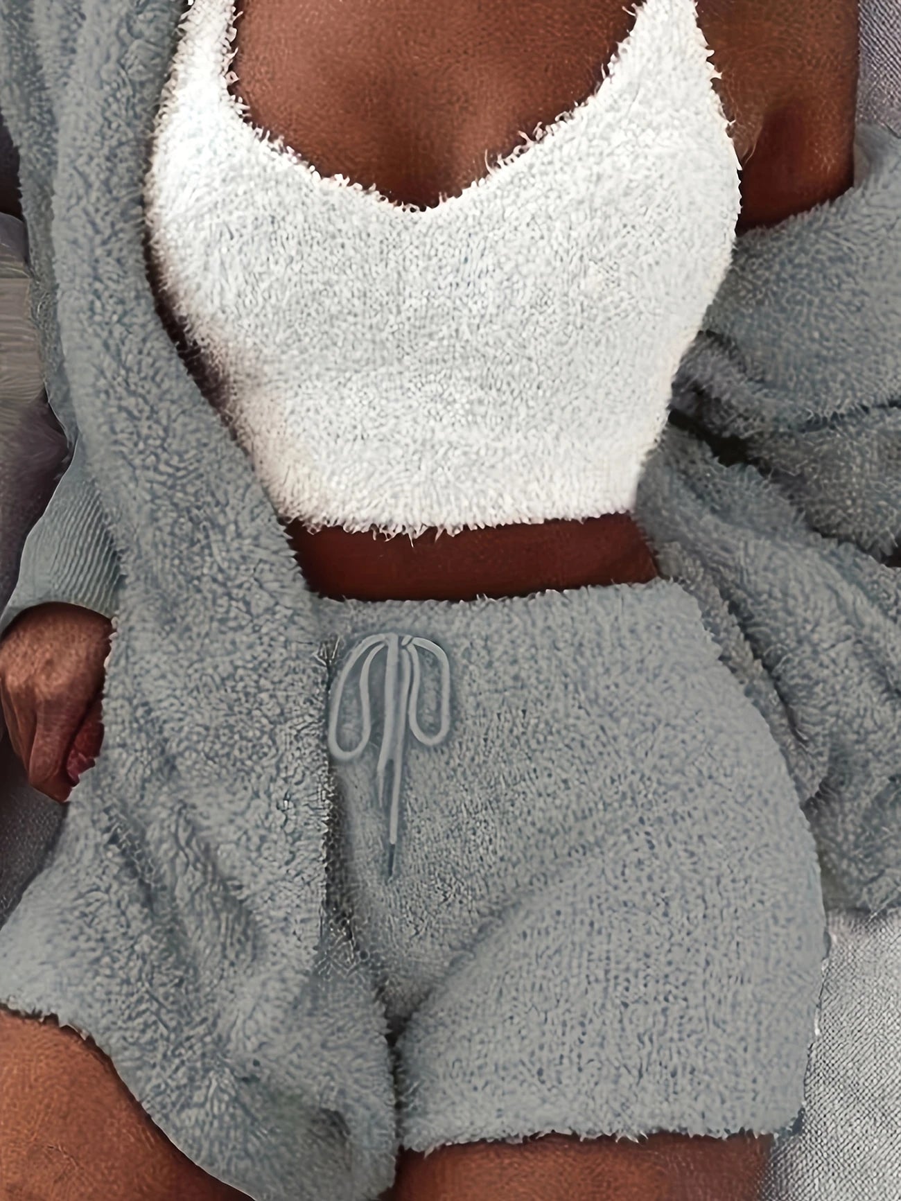 Pyjama Femme 3 Pièces Doudou Ultra Doux – Gilet, Débardeur & Short Cocooning pour Hiver