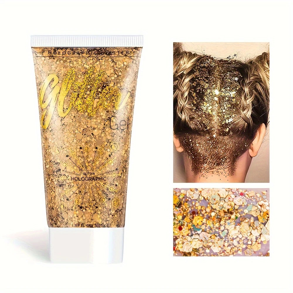 Gel Pailleté Holographique Visage & Corps – Glitter Ultra Brillant pour Maquillage Festival