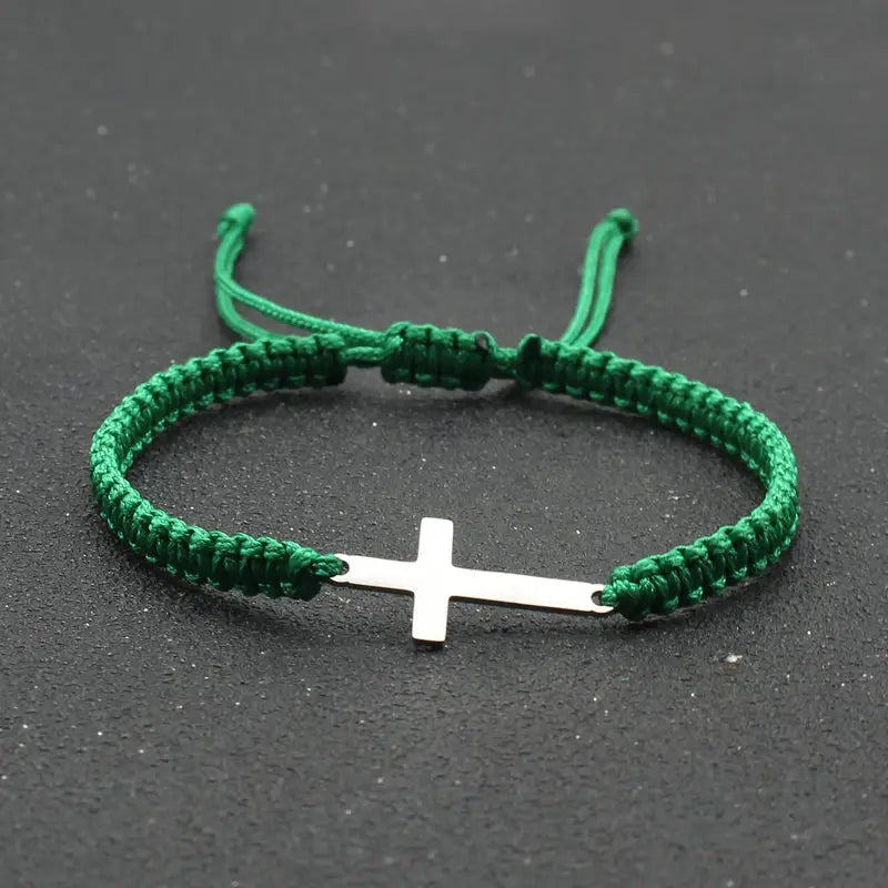 Bracelet homme croix en corde rouge tressée – Bijou religieux ajustable tendance