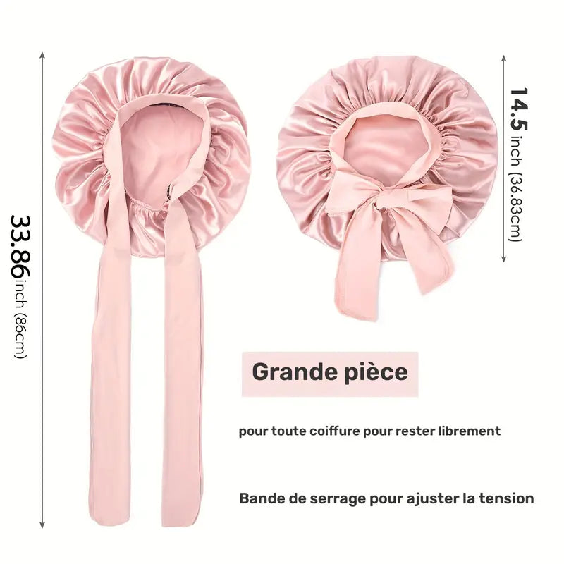 Bonnet en Satin avec Nœud – Protection Cheveux Nuit pour Boucles, Lissage et Coiffures Préservées