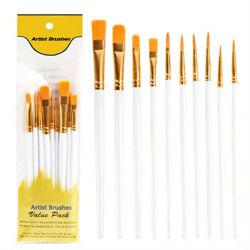 Lot de 12 Pinceaux de Peinture – Brosse Artiste pour Aquarelle, Acrylique, Huile et Loisirs Créatifs