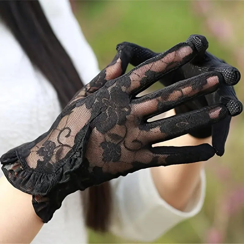 Gants femme en dentelle grise élégante – Accessoire chic pour mariage et cérémonies
