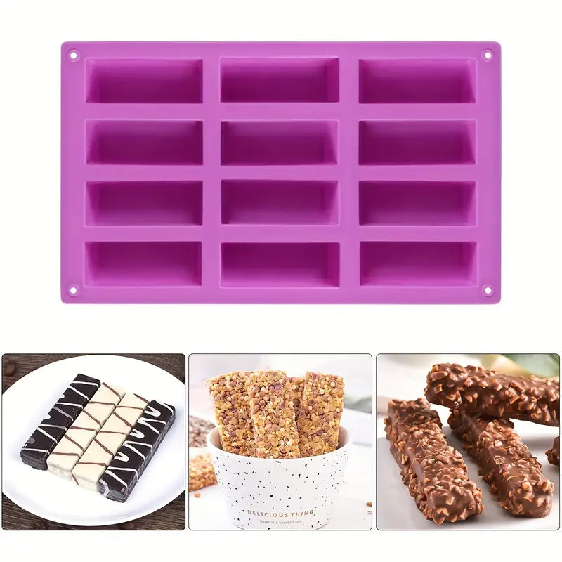Moule en Silicone pour Barres Énergétiques Maison – 12 Cavités Rectangulaires pour Céréales, Protéines et Snacks Sains