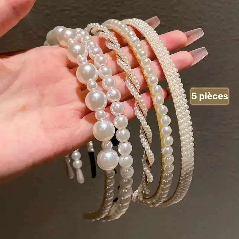 Lot de 5 serre-têtes femme perles blanches – Accessoires cheveux élégants et tendance