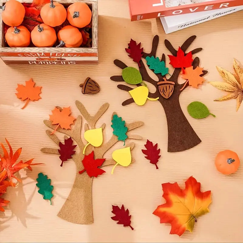 Kit DIY Arbre d’Automne en Feutrine – Feuilles Décoratives à Assembler pour Loisirs Créatifs et Artisanat