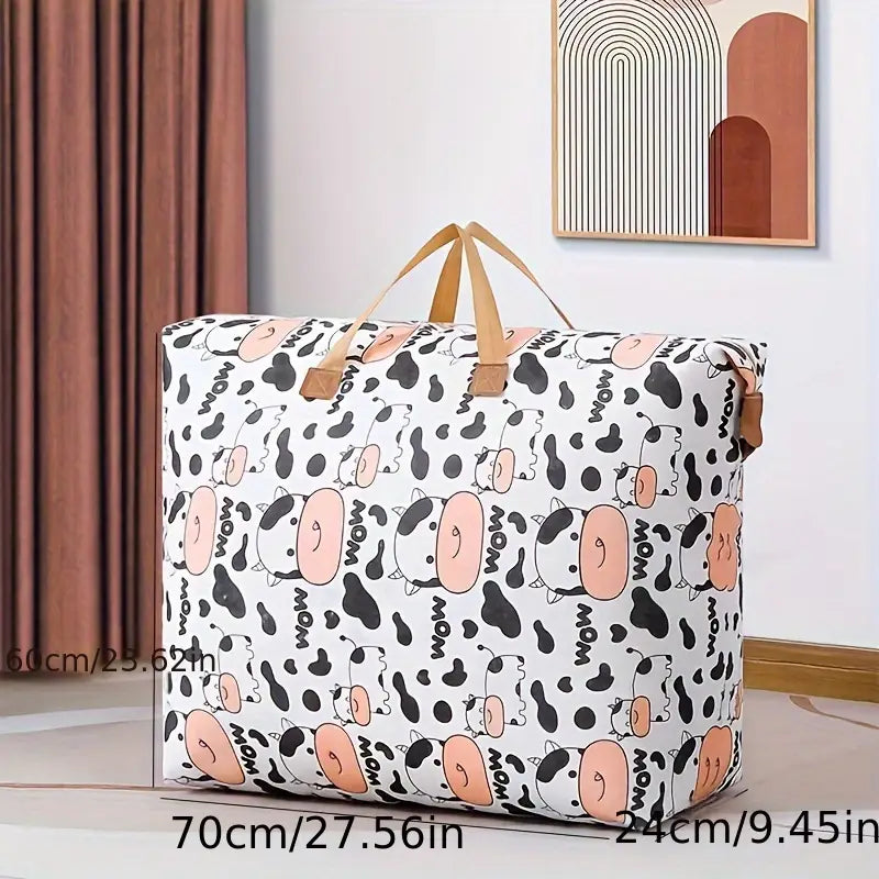 Sac de Rangement Pliable Grande Capacité – Housse de Rangement Étanche avec Motifs Vache pour Vêtements, Couettes et Accessoires
