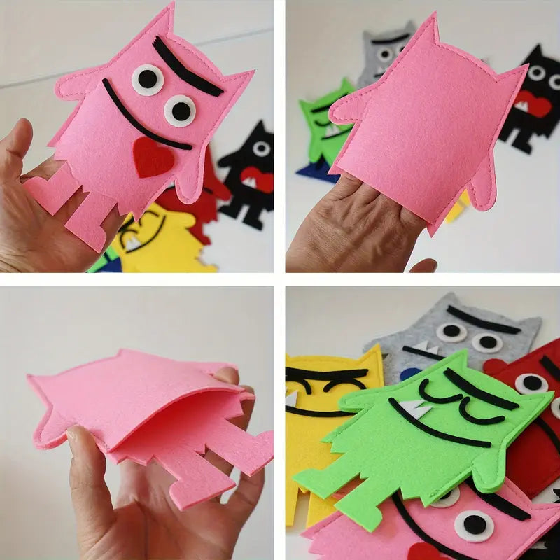 Marionnettes Émotions en Feutrine Colorée – Jeu Éducatif pour Théâtre, Histoires et Expression des Sentiments