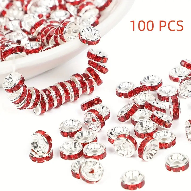 100 Perles Rondelles Strass Argentées – Intercalaires Brillants pour Création de Bijoux DIY
