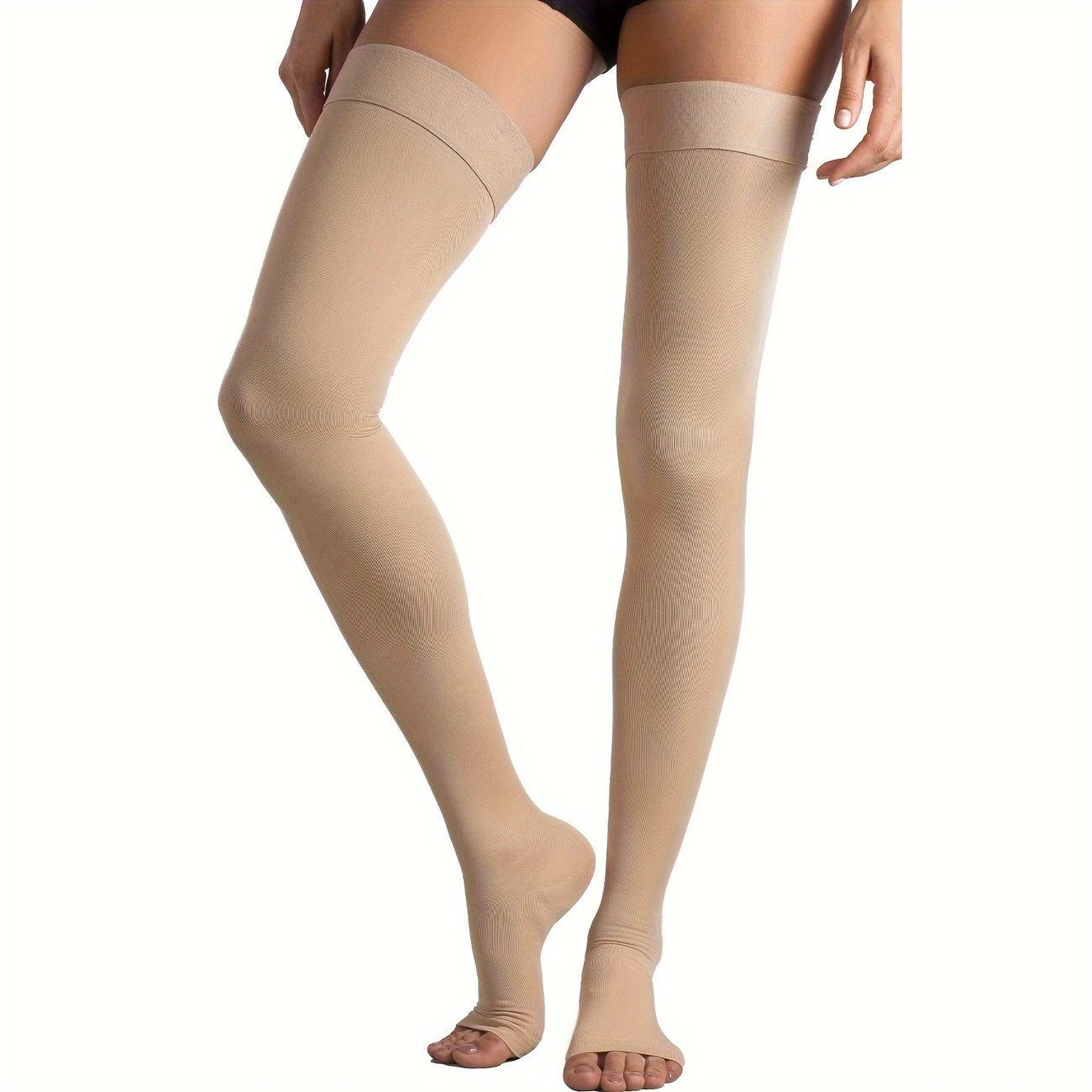 Bas de contention femme cuisse – Compression graduée confort avec pieds ouverts
