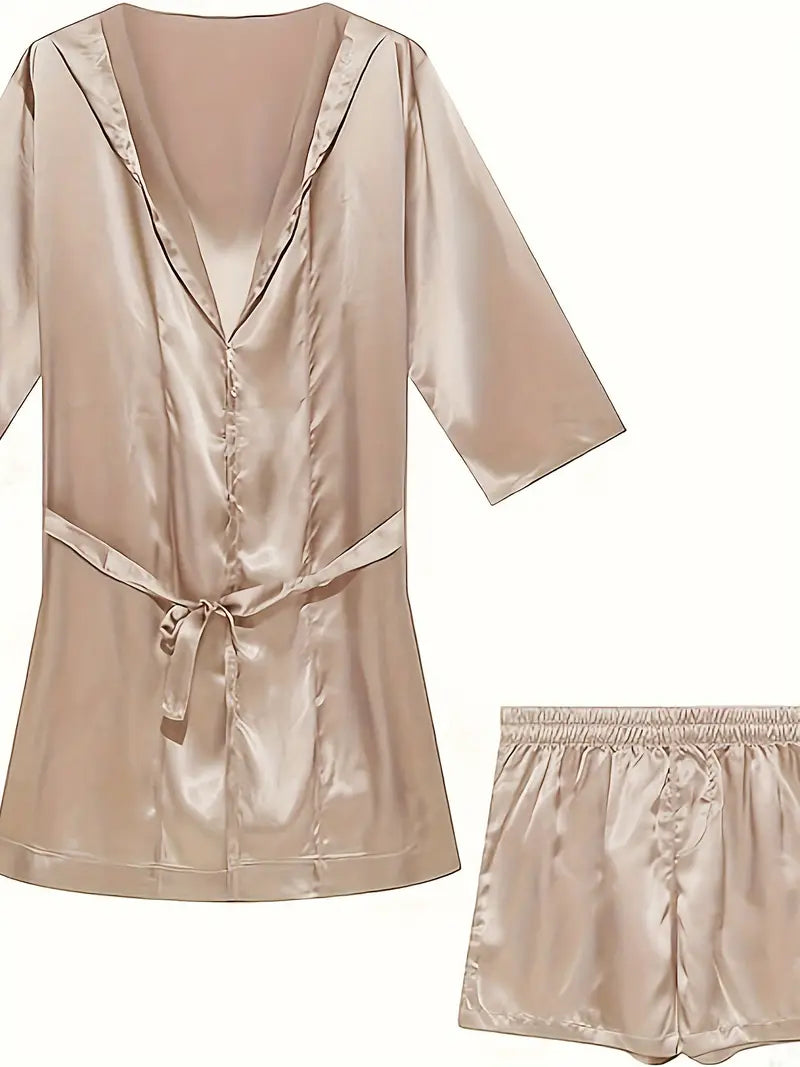 Peignoir sexy homme en satin – Kimono court brillant avec ceinture, Élégance & séduction