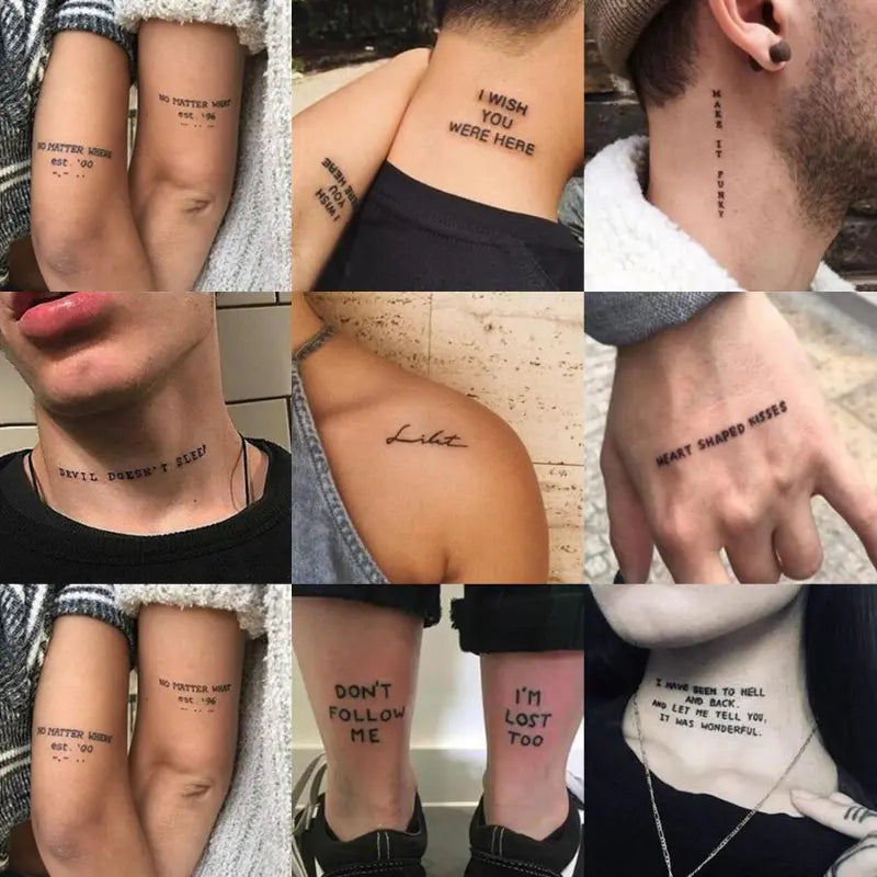 Lot de 56 Tatouages Éphémères Citations – Phrases Inspirantes et Textes Stylés pour Bras, Poignet ou Clavicule