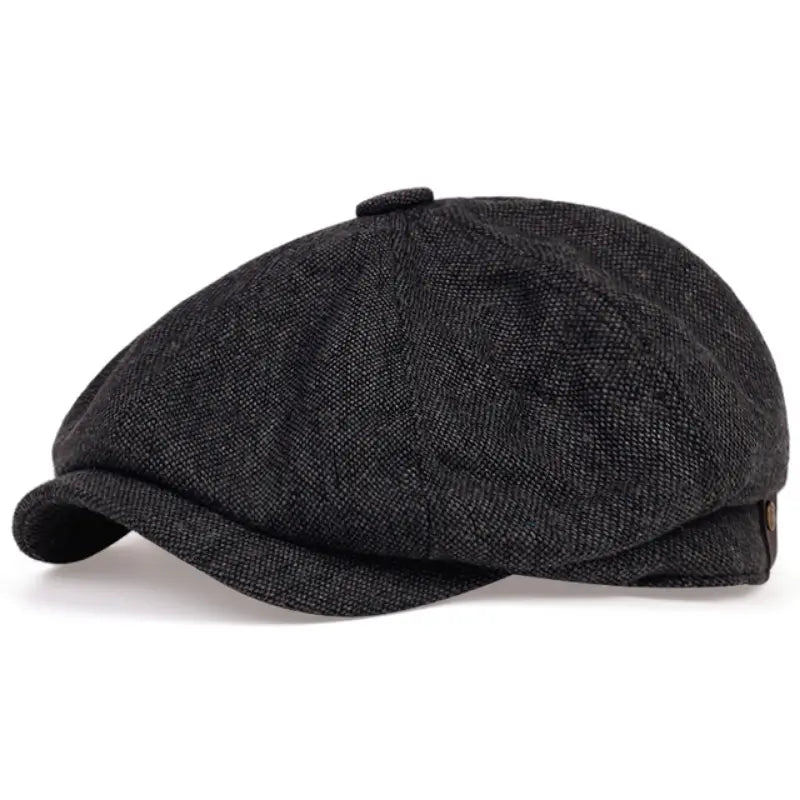 Casquette gavroche homme rétro – Chapeau plat en tweed à chevrons gris pour look vintage élégant