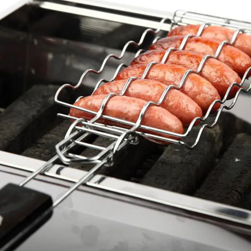 Grille barbecue inox pour saucisses – Accessoire de cuisson portable idéal camping et pique-nique