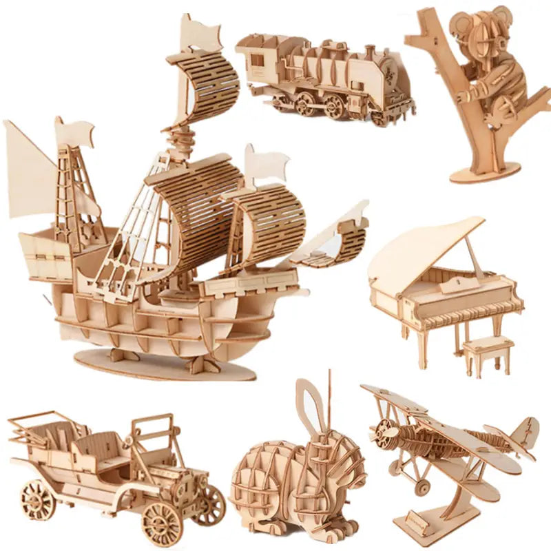 Maquettes 3D en Bois à Assembler – Kit de Construction Modélisme (Bateau, Avion, Train, Voiture, Animaux…)